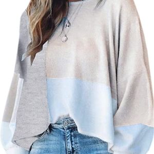 Long Sleeve Color Block Knit Sweater | Crew Neck | Patchwork | Loose Fit